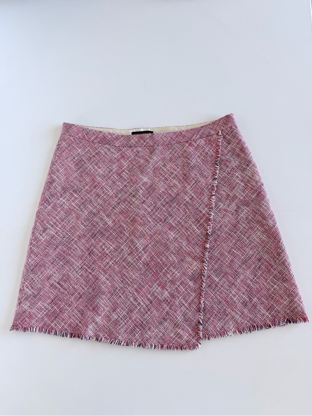 Banana Republic Pink Tweed Wrap Mini Skirt Frayed Trim Lined Size 14